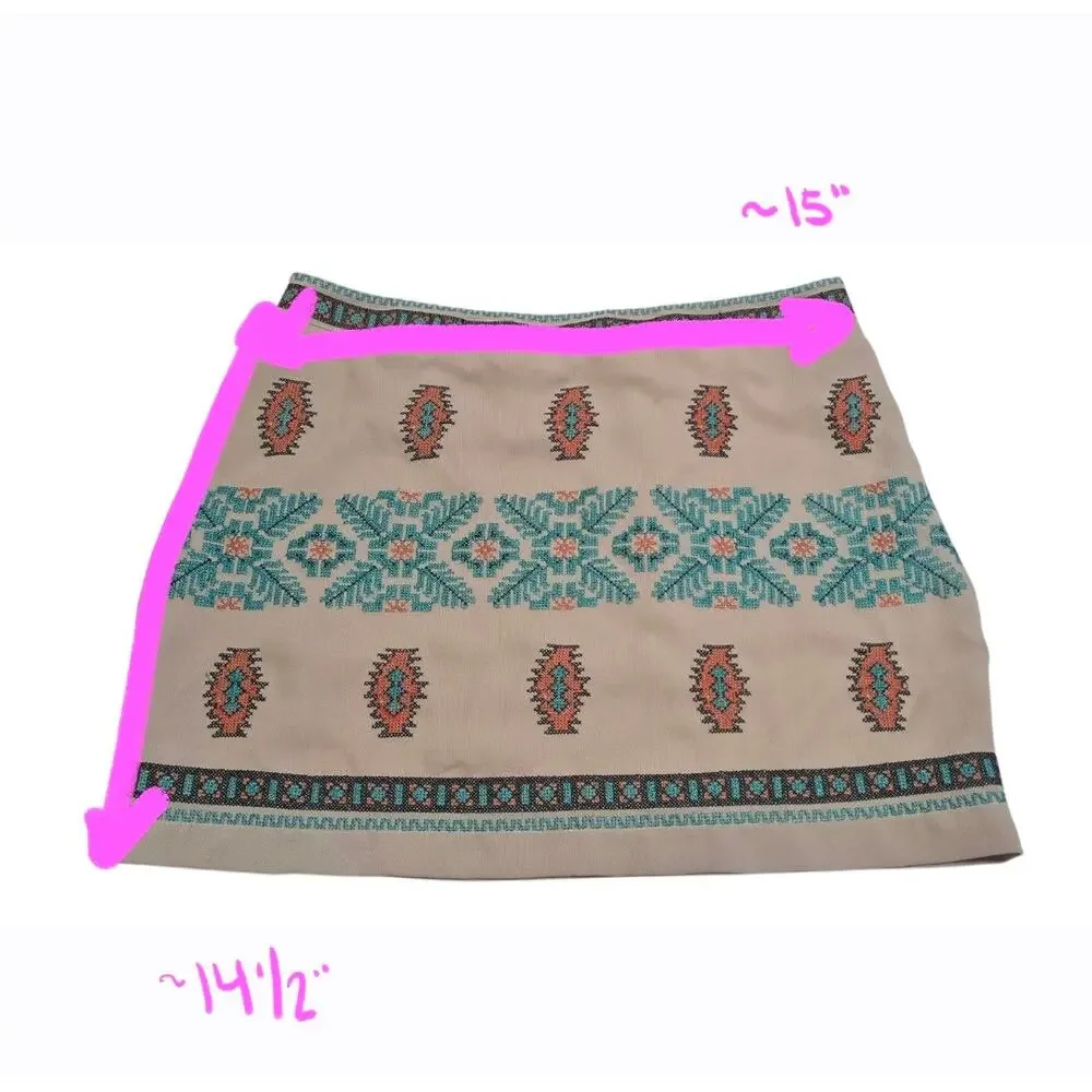 NWT Ya Los Angeles Embroidered Size M Beige Southwestern Tribal Boho Mini Skirt